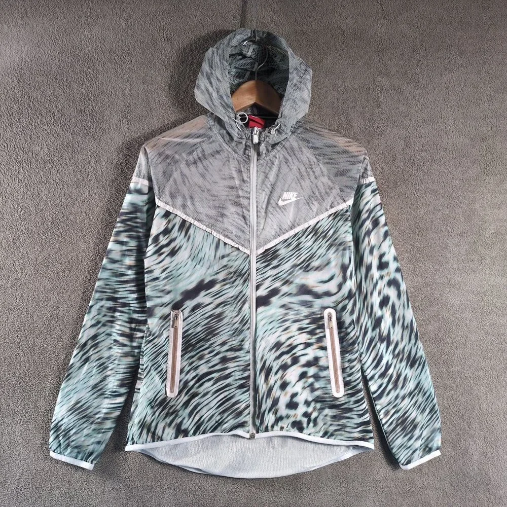 Nike‎ Tech Hyperfuse Hooded Windrunner Jacket Womens Size Med Mint Animal Print